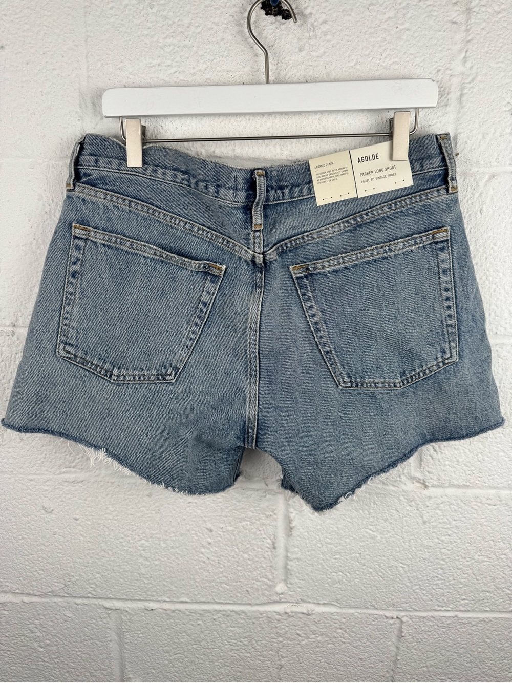 Agolde Light Blue High-Rise Frayed Hem Denim Shorts - Picture 5 of 10